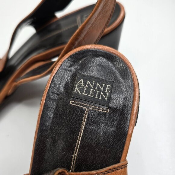 Vintage 90s Y2K Made in Italy Cognac Brown Leather Square Toe Block Heels - Picture 9 of 12